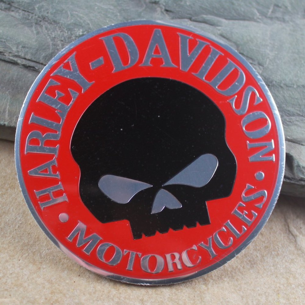 2 Harley Davidson Red Black Skull Sportster Emblems Gas Fuel Tank Decals Badges - Picture 6 of 7